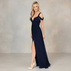 Exclusive Long Floor-Length Greek Style Pleated Dress | Elegant & Timeless — Blue — Size L — Back View