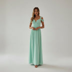 Exclusive Long Floor-Length Greek Style Pleated Dress | Elegant & Timeless — Blue — Size L — Detail View
