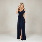 Exclusive Long Floor-Length Greek Style Pleated Dress | Elegant & Timeless — Blue — Size L — Front View