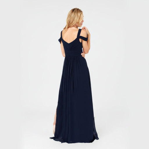 Exclusive Long Floor-Length Greek Style Pleated Dress | Elegant & Timeless — Blue — Size L — Side View