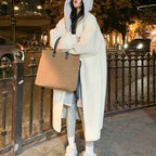 Exclusive Long Hooded Dress Coat — Black — Size S — Top View