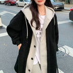 Exclusive Long Hooded Dress Coat — Black — Size S — Front View