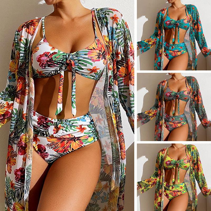 Exclusive Long Sleeved Blouse Three Piece Suit — Fluorescein — Size 2XL — Front View
