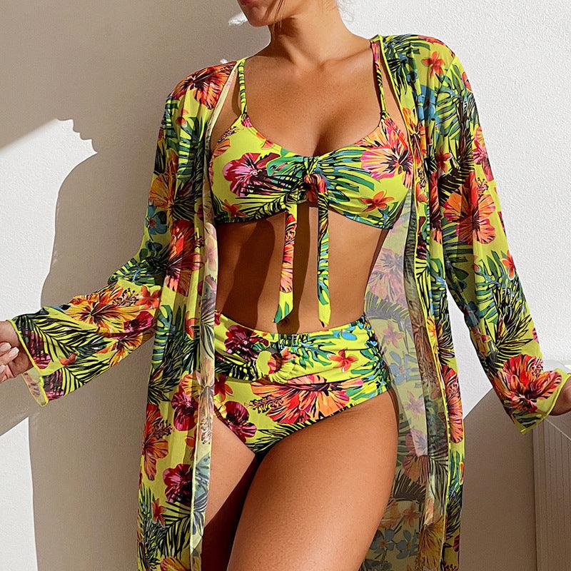Exclusive Long Sleeved Blouse Three Piece Suit — Fluorescein — Size 2XL — Back View