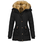 Exclusive Long Sleeved Pocket Decorated Waist Warm Cotton Padded Jacket — Black — Size S — Top View