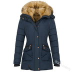 Exclusive Long Sleeved Pocket Decorated Waist Warm Cotton Padded Jacket — Black — Size S — Detail View