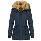 Exclusive Long Sleeved Pocket Decorated Waist Warm Cotton Padded Jacket — Black — Size S — Lifestyle View