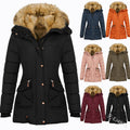 Exclusive Long Sleeved Pocket Decorated Waist Warm Cotton Padded Jacket — Black — Size S — Front View