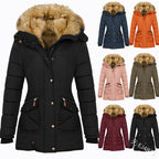 Exclusive Long Sleeved Pocket Decorated Waist Warm Cotton Padded Jacket — Black — Size S — Front View