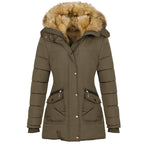 Exclusive Long Sleeved Pocket Decorated Waist Warm Cotton Padded Jacket — Black — Size S — Side View