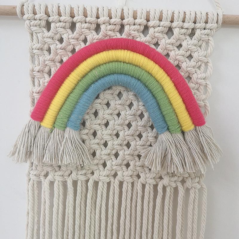Exclusive Macrame Rainbow Hand-woven Tapestry Nordic Style — White — Back View