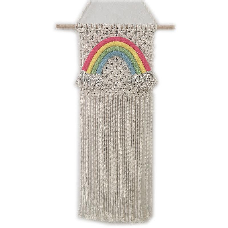 Exclusive Macrame Rainbow Hand-woven Tapestry Nordic Style — White — Front View