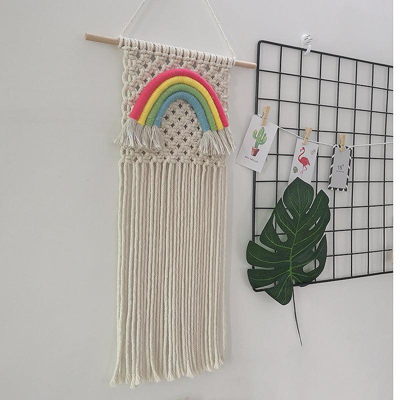 Exclusive Macrame Rainbow Hand-woven Tapestry Nordic Style — White — Lifestyle View