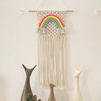 Exclusive Macrame Rainbow Hand-woven Tapestry Nordic Style — White — Side View