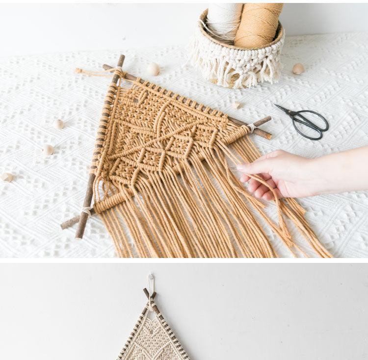 Exclusive Macrame Wall Hanging Nordic Indoor Wall Tapestry — Khaki — Back View