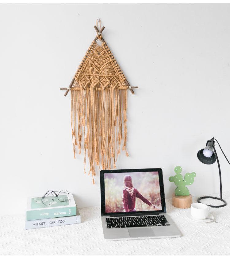 Exclusive Macrame Wall Hanging Nordic Indoor Wall Tapestry — Khaki — Side View