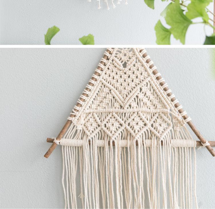 Exclusive Macrame Wall Hanging Nordic Indoor Wall Tapestry — Khaki — Top View