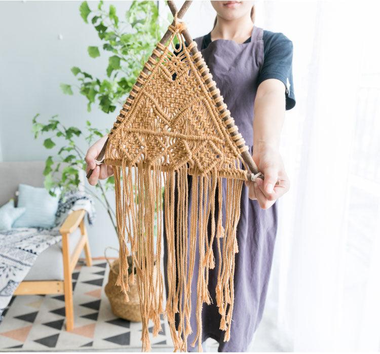 Exclusive Macrame Wall Hanging Nordic Indoor Wall Tapestry — Khaki — Detail View
