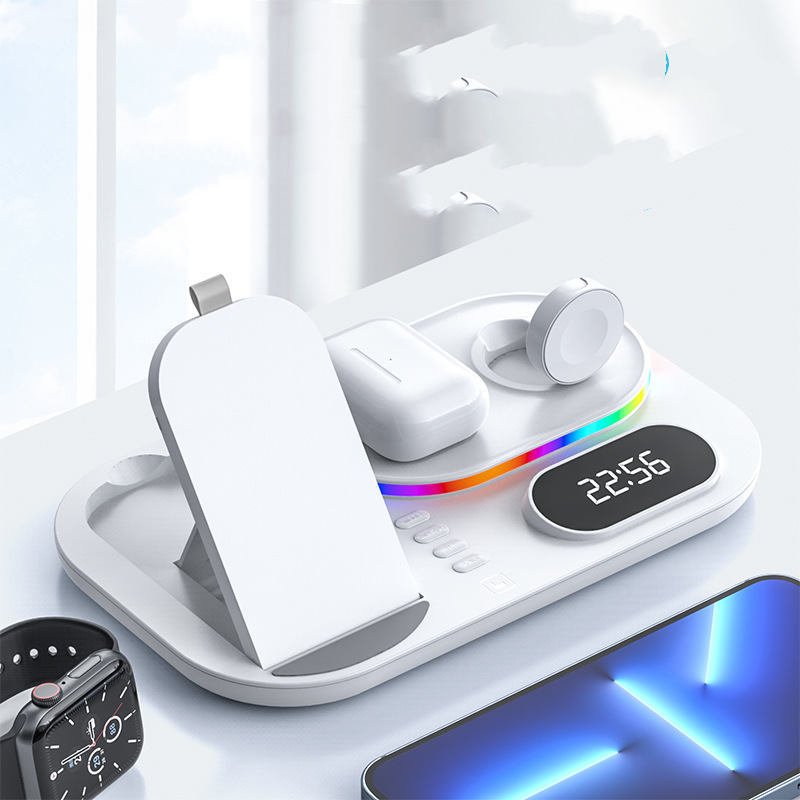 Exclusive Wireless Four-in-one Watch Charging Power Bank — White — Side View