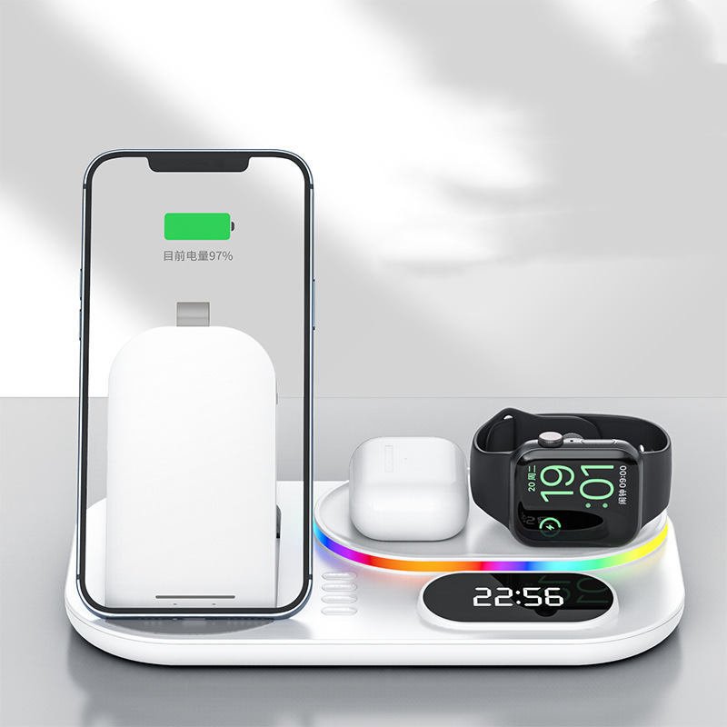 Exclusive Wireless Four-in-one Watch Charging Power Bank — White — Front View