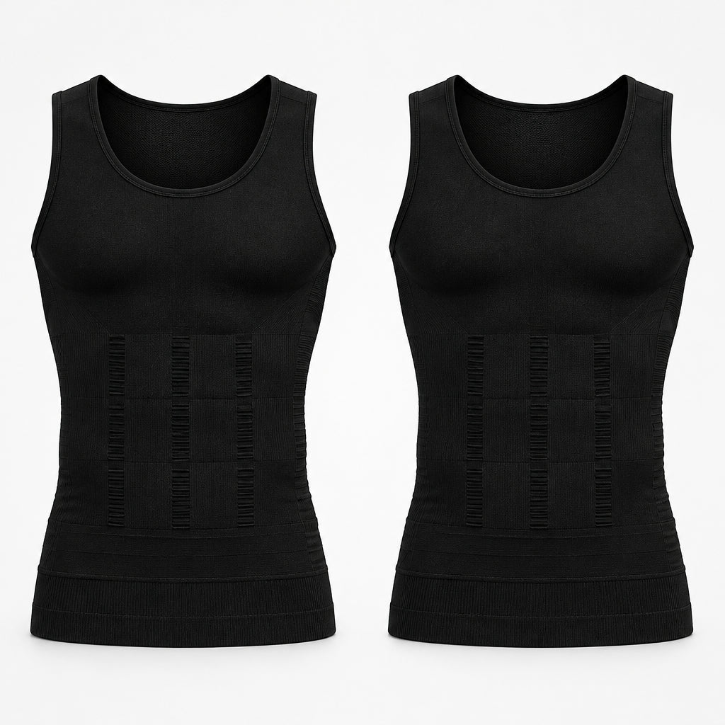 Exclusive Men's Body Shaper Vest – Tummy Control Compression Undershirt — Black — Size 2XL — Width 1 pcs — Top View