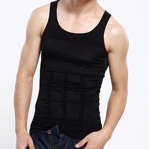 Exclusive Men's Body Shaper Vest – Tummy Control Compression Undershirt — Black — Size 2XL — Width 1 pcs — Back View