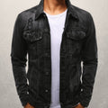 Exclusive Men Jeans Jacket — Black — Size 3XL — Front View