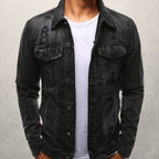 Exclusive Men Jeans Jacket — Black — Size 3XL — Front View