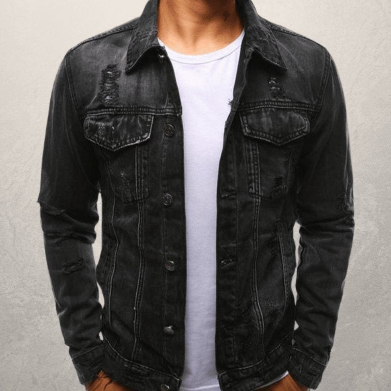 Exclusive Men Jeans Jacket — Black — Size 3XL — Front View