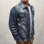 Exclusive Men Jeans Jacket — Black — Size 3XL — Lifestyle View