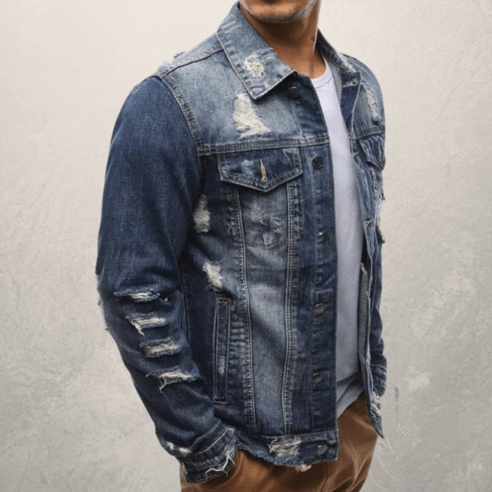 Exclusive Men Jeans Jacket — Black — Size 3XL — Lifestyle View
