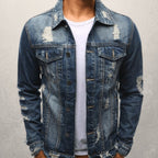Exclusive Men Jeans Jacket — Black — Size 3XL — Top View