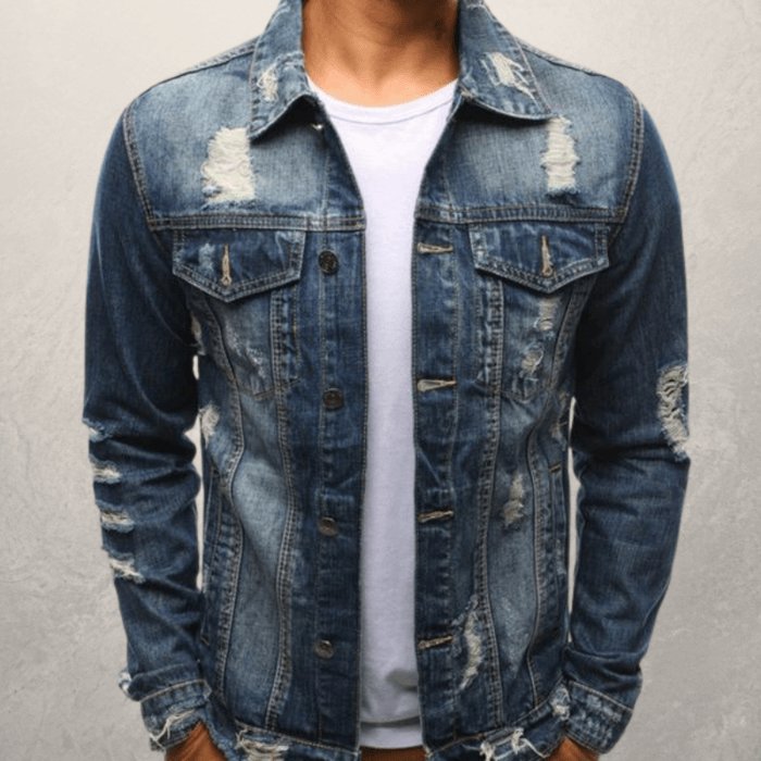 Exclusive Men Jeans Jacket — Black — Size 3XL — Top View