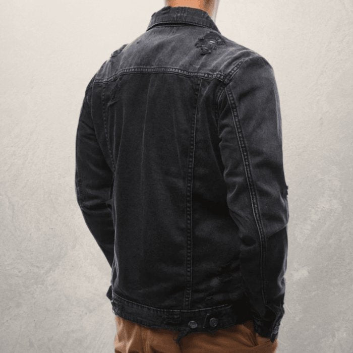 Exclusive Men Jeans Jacket — Black — Size 3XL — Detail View