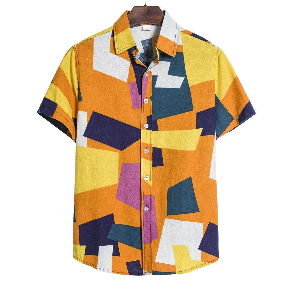 Exclusive Men s Geometric Print Shirt — Blue — Size 2XL — Side View