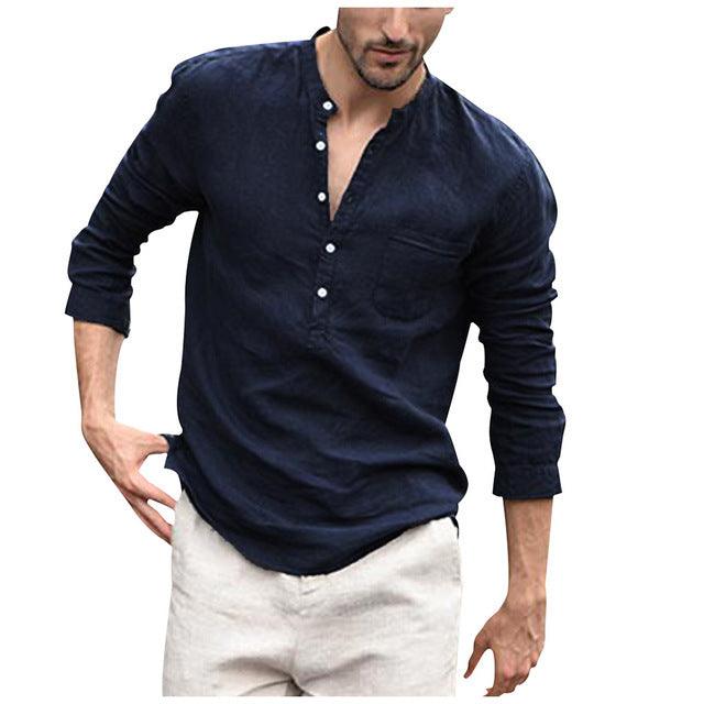 Exclusive Vintage White Linen Shirt — Navy Blue — Size 2XL — Top View
