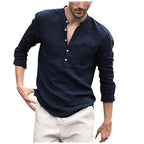 Exclusive Vintage White Linen Shirt — Navy Blue — Size 2XL — Top View
