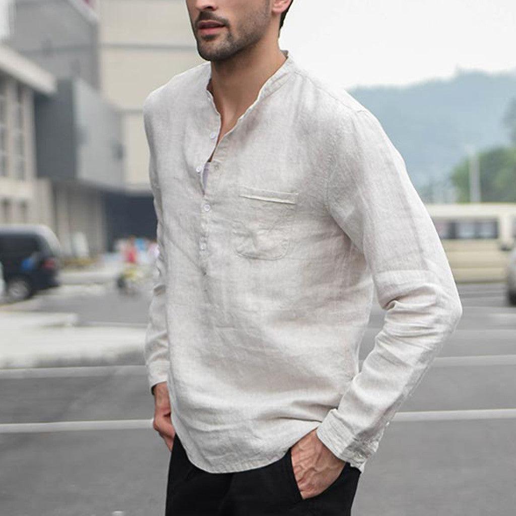 Exclusive Vintage White Linen Shirt — Navy Blue — Size 2XL — Detail View