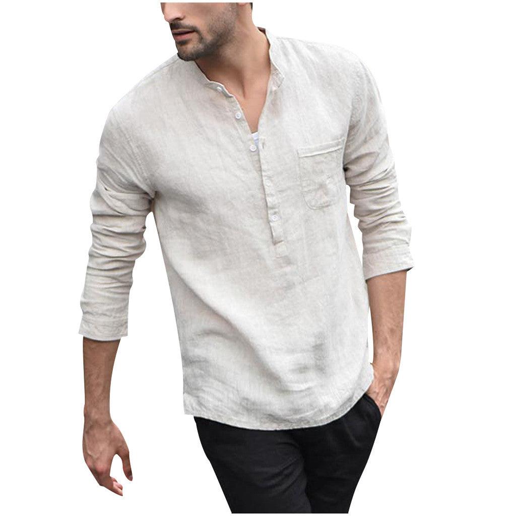 Exclusive Vintage White Linen Shirt — Navy Blue — Size 2XL — Side View