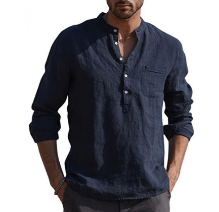 Exclusive Vintage White Linen Shirt — Navy Blue — Size 2XL — Alternate View 7