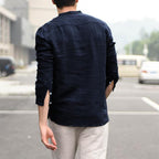 Exclusive Vintage White Linen Shirt — Navy Blue — Size 2XL — Back View