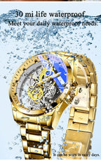 Exclusive Men Skeleton Watch | Automatic Mechanical Transparent — All gold steel — Alternate View 16