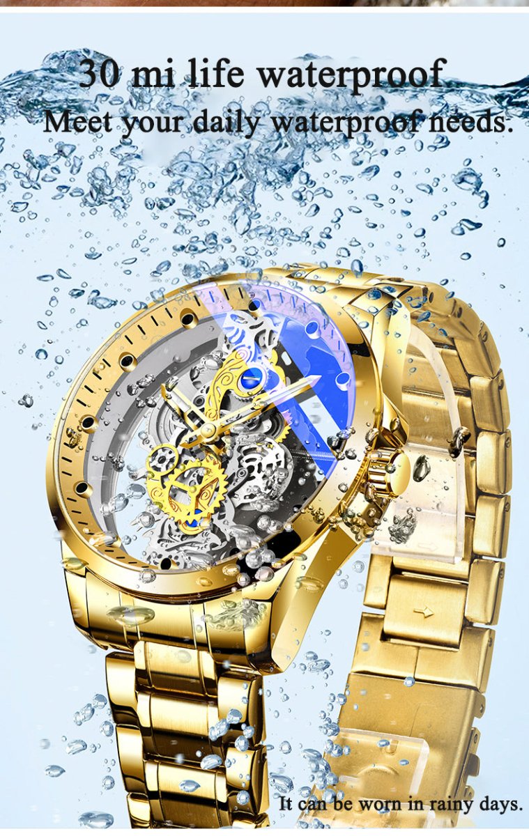 Exclusive Men Skeleton Watch | Automatic Mechanical Transparent — All gold steel — Alternate View 16