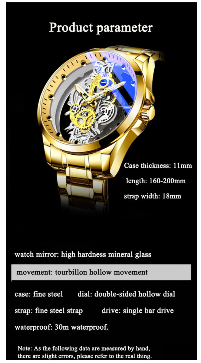 Exclusive Men Skeleton Watch | Automatic Mechanical Transparent — All gold steel — Alternate View 18