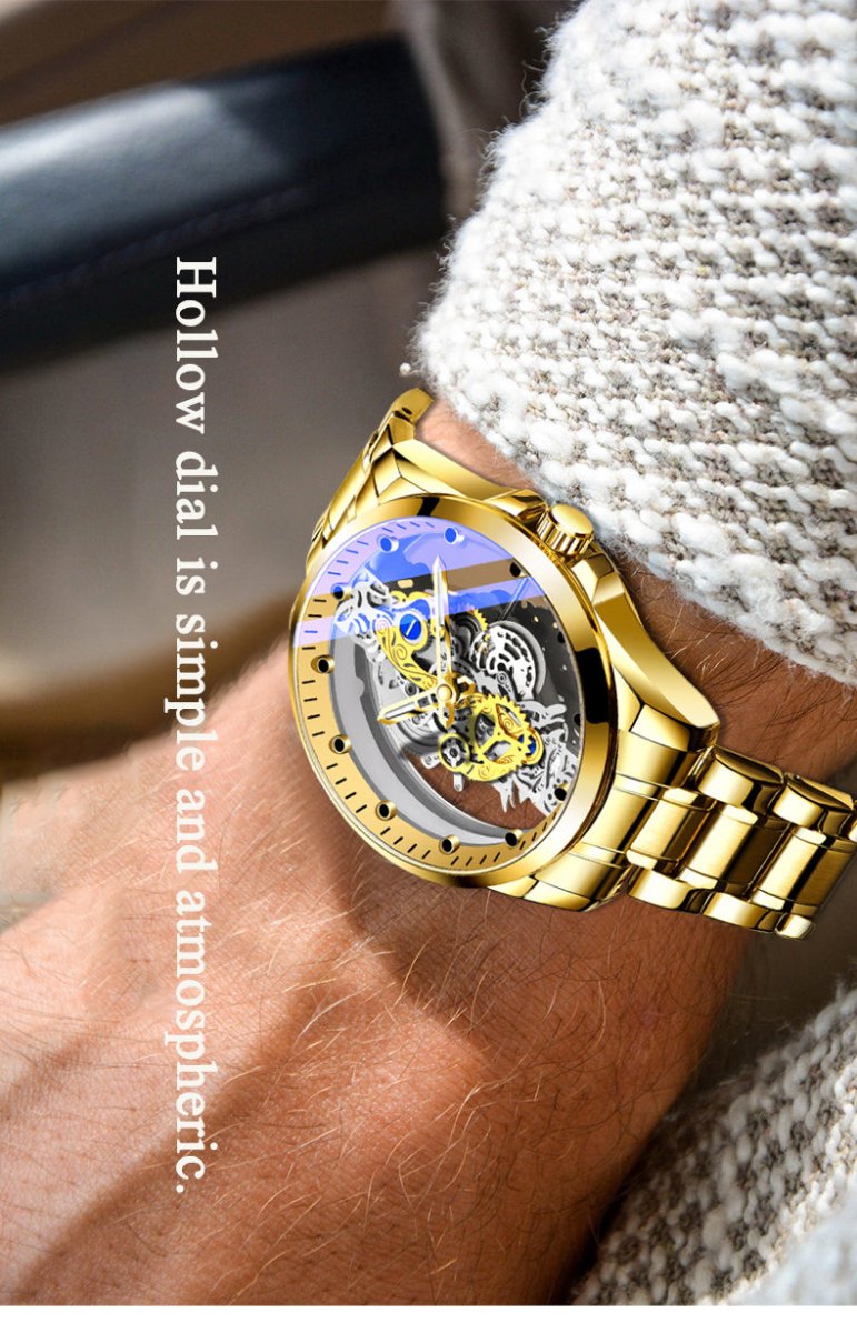 Exclusive Men Skeleton Watch | Automatic Mechanical Transparent — All gold steel — Alternate View 24