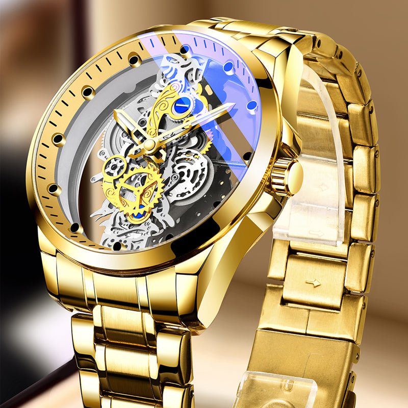 Exclusive Men Skeleton Watch | Automatic Mechanical Transparent — All gold steel — Alternate View 21