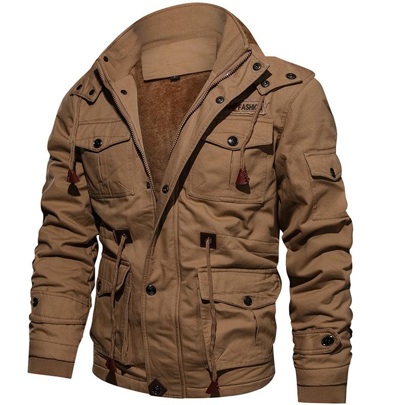Exclusive Warm Fleece Winter Jacket for Men — Army Green — Size USA 3XL — Detail View