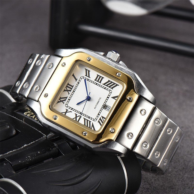 Exclusive Men's 3-pin Quartz Square All-steel Watch — Style 1 — Side View