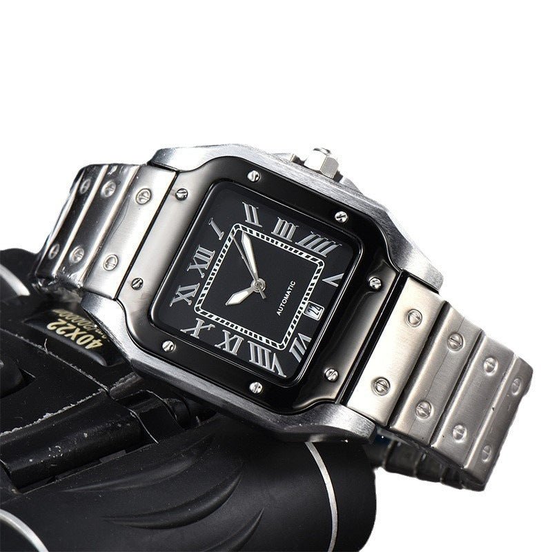 Exclusive Men's 3-pin Quartz Square All-steel Watch — Style 1 — Detail View