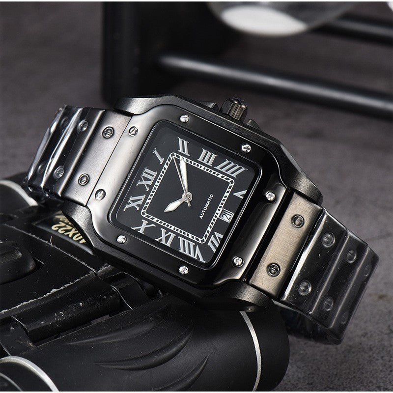 Exclusive Men's 3-pin Quartz Square All-steel Watch — Style 1 — Top View